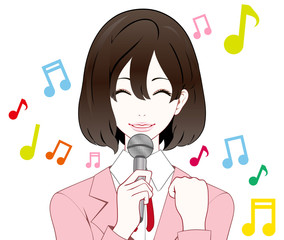 スーツの女性　歌う　笑顔