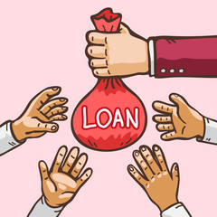 Business concept hand giving loan to other hand