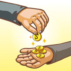 Cartoon Hands Giving and Receiving Money