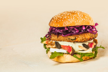 Homemade Burger with Patty, Veggies and Cheese