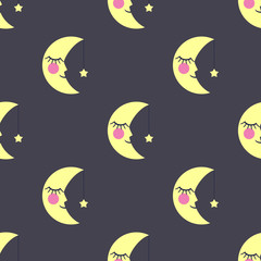 Seamless pattern with sleeping moons and little stars for kids holidays. Cute baby shower vector background. Night sky vector illustration. - 85333846