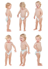 Sequence of a baby standing in diaper