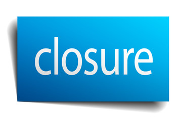 closure blue square isolated paper sign on white