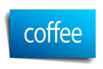 coffee blue square isolated paper sign on white