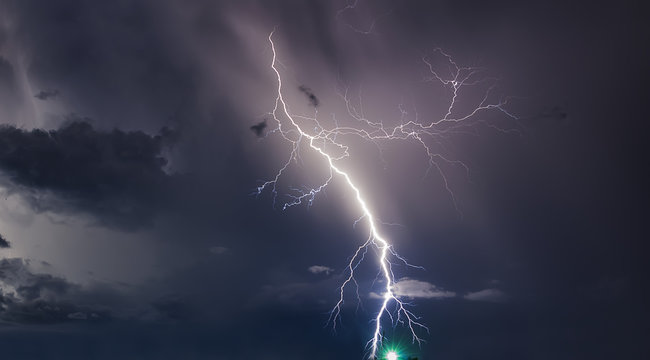  Thunderstorm with lightning bolts on the Thai island