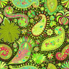 Vintage floral motif ethnic seamless background.