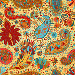 Vintage floral motif ethnic seamless background.