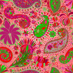 Vintage floral motif ethnic seamless background.