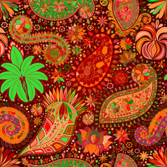 Vintage floral motif ethnic seamless background.