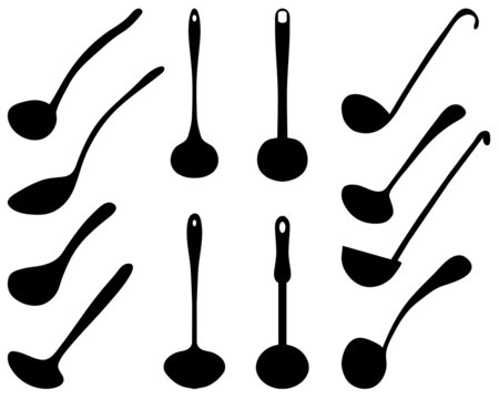 Silhouettes of various ladle, vector