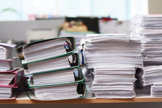 Close up stack of paper on the office desk