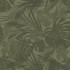 Tropical seamless monochrome khaki camouflage background with © Ms.Moloko