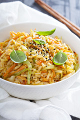 Fried rice with cabbage and carrot