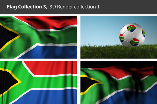 South Africa 3D Rendered Flag, S. African National Flag (3D Render Flag, Raster Art)