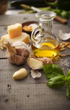 Ingredients of basil pesto