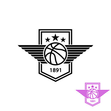 Basketball ball with wings t-shirt print sport emblem, team mockup logo