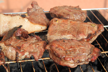 Мясо на решетке. Meat on the grill.