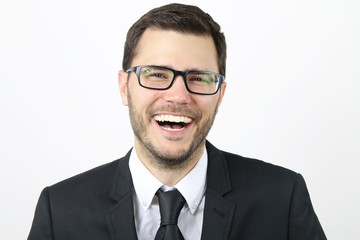 businessman laughs