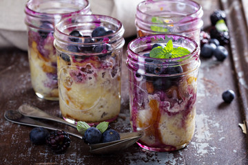 Bread berry pudding in mason jars