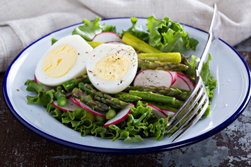 Fresh salad with lettuce, asparagus and eggs