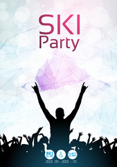 Ski Party Poster Template with Mountain in Clouds - Vector Illustration - 85343042