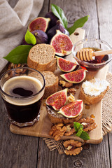 Coffee with figs and cheese bruschetta