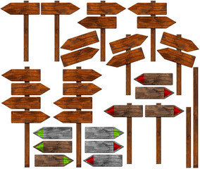 Set of Directional Wooden Signs with Pole