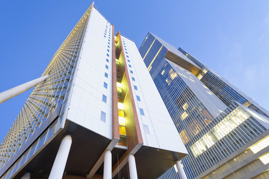 Netherlands, Rotterdam, Kop van Zuid, facades of office buildings KPN Tower and De Rotterdam