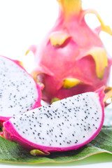 Dragon fruit on banana leaf