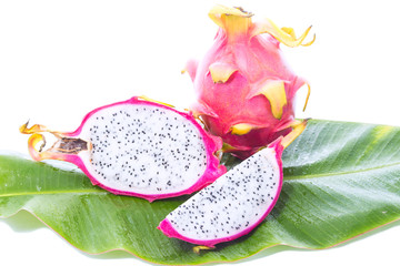 Dragon fruit on banana leaf