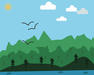  Flat landscape (vector illustration)