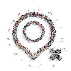 people in the shape of a map pointer.