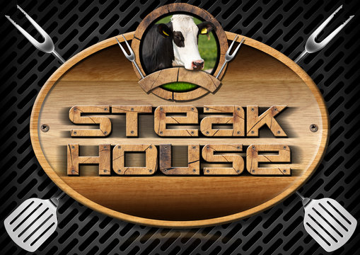 Steak House - Sign with Kitchen Utensils