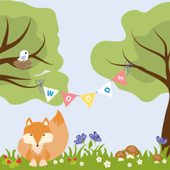 Tree Flower Colourfull Baby Design Fox Bird Nest Vector