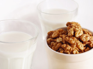 Breakfast with milk and walnuts
