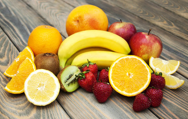 Fruits on a wooden background