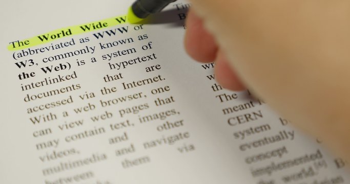 The definition of WWW being emphasized by a yellow marker