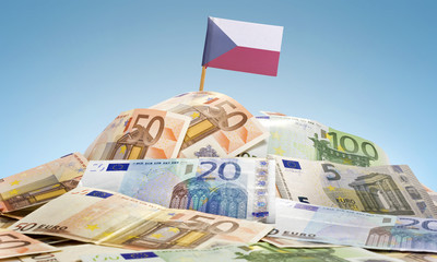 Flag of Czech Republic sticking in a pile of various european ba