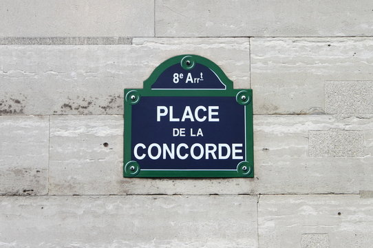 Place de la Concorde Street Sign in Paris, France