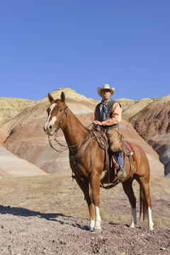 USA, Wyoming, Big Horn Mountains, cowboy on his horse