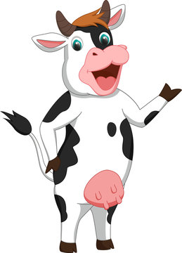 cute cow cartoon presenting