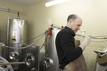 Distiller examining schnapps