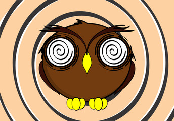 Hypnotized owl cartoon expressions background in vector format