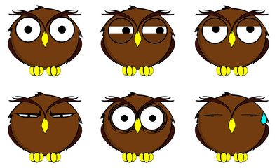 owl cartoon funny expressions set pack collection in vector format