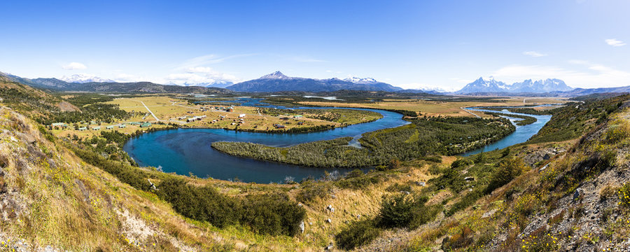 South America, Chile, Region XII Region de Magallanes y de la Antarctica Chilena, View to Rio Paine, Torres del Paine National Park
