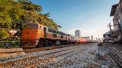 Fototapeta na wymiar Train on track at Hua Lamphong Station in Bangkok, Thailand