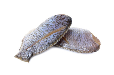 dried Tilapia one sun on white background
