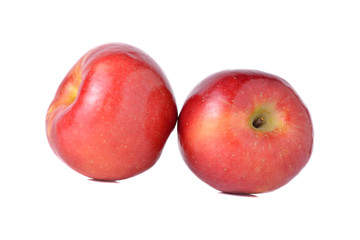 Fototapeta na wymiar red apples with stem on white background