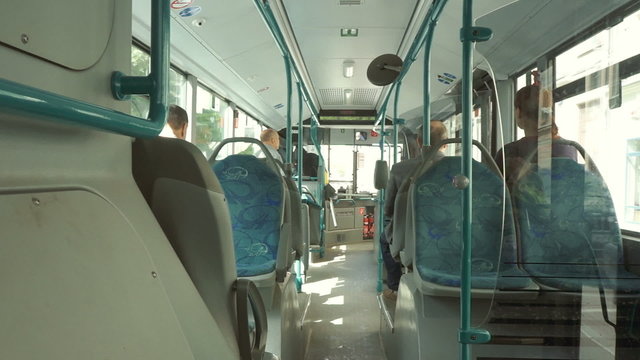 Moscow modern city bus interior.