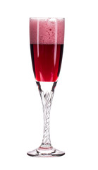 Closeup of red champagne glass.